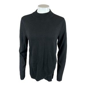 Studio Park x Jayne Brown Mock Neck Crossover Tunic Sweater Black Large Size